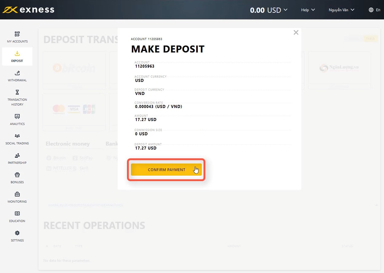 Check the amount and click Confirm Payment