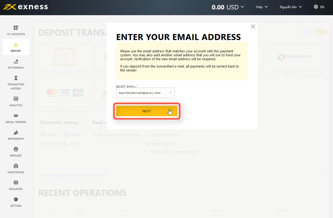 Select the email you use associated with Skrill